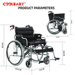Load image into Gallery viewer, COOLBABY 24 Inch 56CM Wide Seat Wheelchair for Adults and Seniors, 300 Lb Weight Capacity, Portable, Folding and Double-Layer Thickened Cushion