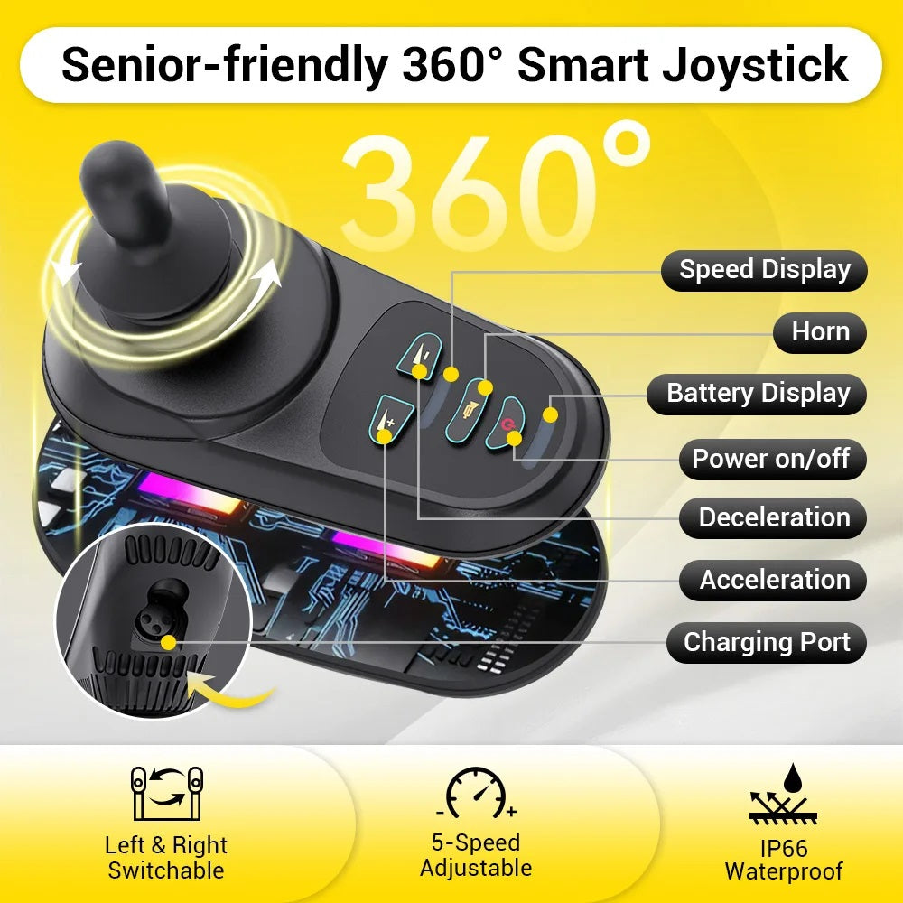 Electric Folding Lightweight Wheelchair - with Removable 6Ah Lithium Battery and 360W Brushless Motor, Net Weight Only 17kg, 100kg Load Capacity and Up to 12km Range