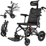 Load image into Gallery viewer, Super Lightweight Reclining Travel Wheelchair, Folding Transit Transport Wheelchairs for Adults and Seniors Support 220lbs, Lightweight Aluminum Wheelchair for Elderly