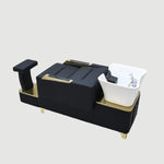 Load image into Gallery viewer, Black Gold Electric Shampoo Chair – Modern Hair Washing Station with Ceramic Bowl