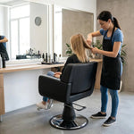 Load image into Gallery viewer, CoolBaby Mall 2028B Black Leather Salon Chair | Professional Styling Chair with Armrests & Stainless Steel Footrest