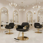 Load image into Gallery viewer, Luxury Black & Gold Multi-Purpose Salon Chair | Reclining Barber, Beauty & Styling Chair with Adjustable Footrest