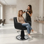 Load image into Gallery viewer, CoolBaby Mall 2028B Black Leather Salon Chair | Professional Styling Chair with Armrests & Stainless Steel Footrest