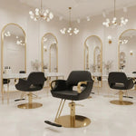 Load image into Gallery viewer, Luxury Black & Gold Multi-Purpose Salon Chair | Reclining Barber, Beauty & Styling Chair with Adjustable Footrest