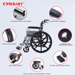 Load image into Gallery viewer, COOLBABY SSZ-LY03 thickened steel pipe elderly wheelchair foldable lightweight disabled wheelchair with armrests adjustable legs - coolbabymalls