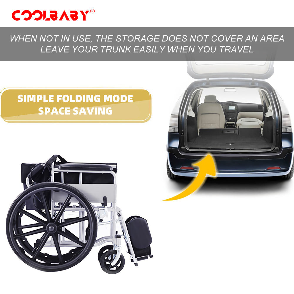 COOLBABY SSZ-LY03 thickened steel pipe elderly wheelchair foldable lightweight disabled wheelchair with armrests adjustable legs - coolbabymalls