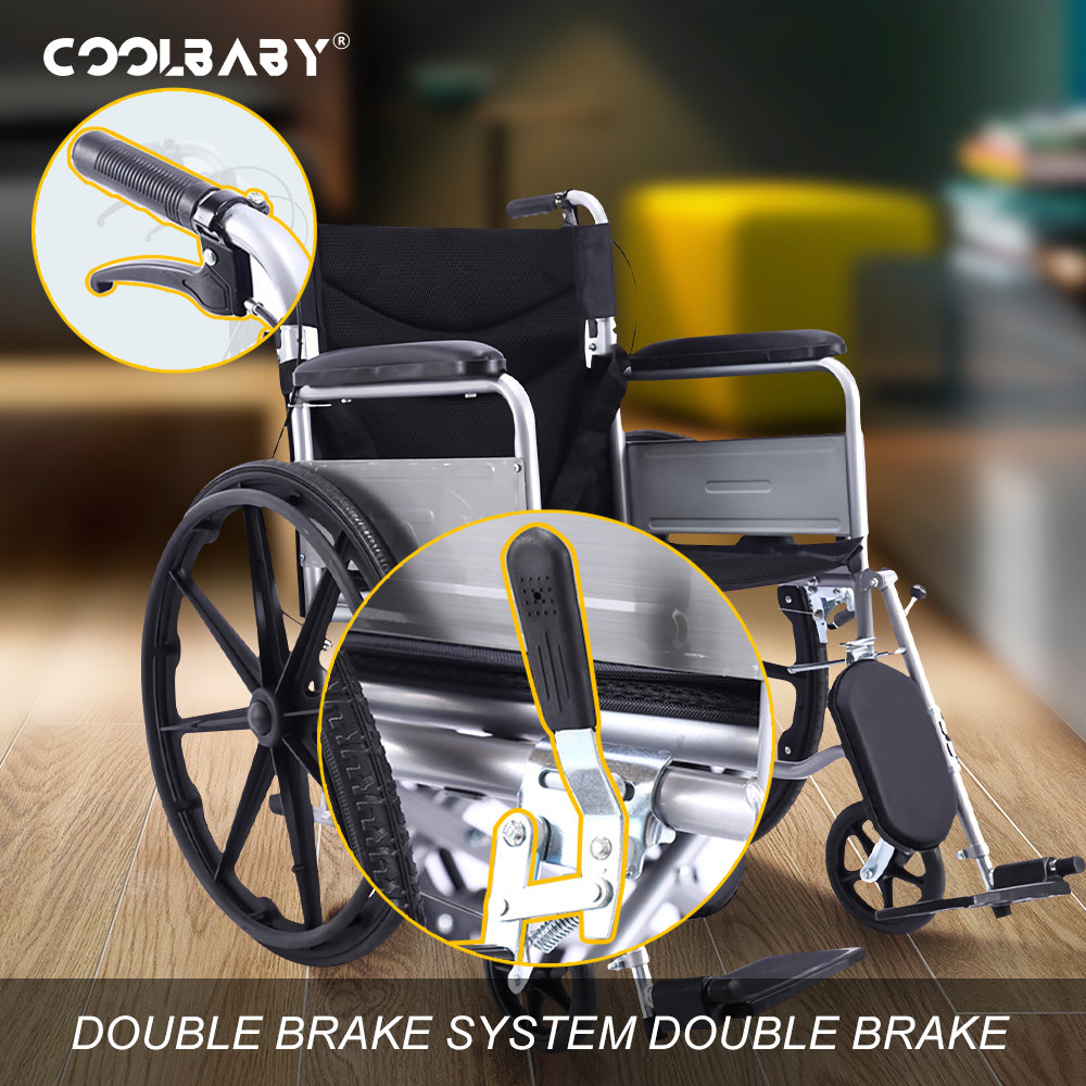 COOLBABY SSZ-LY03 thickened steel pipe elderly wheelchair foldable lightweight disabled wheelchair with armrests adjustable legs - coolbabymalls