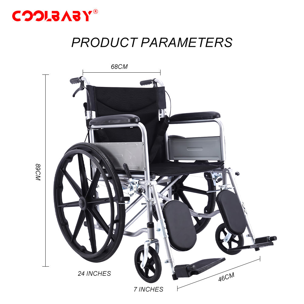 COOLBABY SSZ-LY03 thickened steel pipe elderly wheelchair foldable lightweight disabled wheelchair with armrests adjustable legs - coolbabymalls