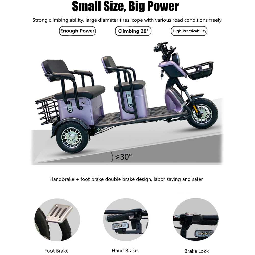 COOLBABY V8NYC 3 Wheel Adult Powered Mobility Scooter Electric Tricycle Motorcycle 2-Passenger And Cargo Dual-use Scooter for Elder - coolbabymalls