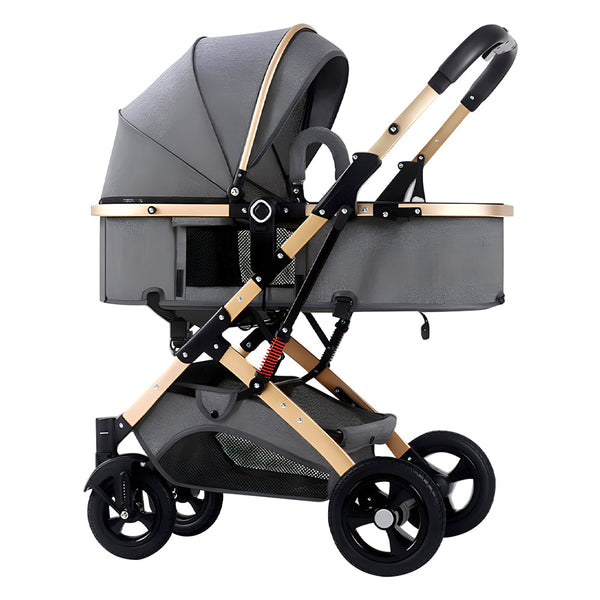 COOLBABY Baby Stroller with Canopy, Baby Bassinet Stroller, Infant Stroller with Reversible Seat with Rubber Wheel and Good Shock absorption (Gray) - COOLBABY