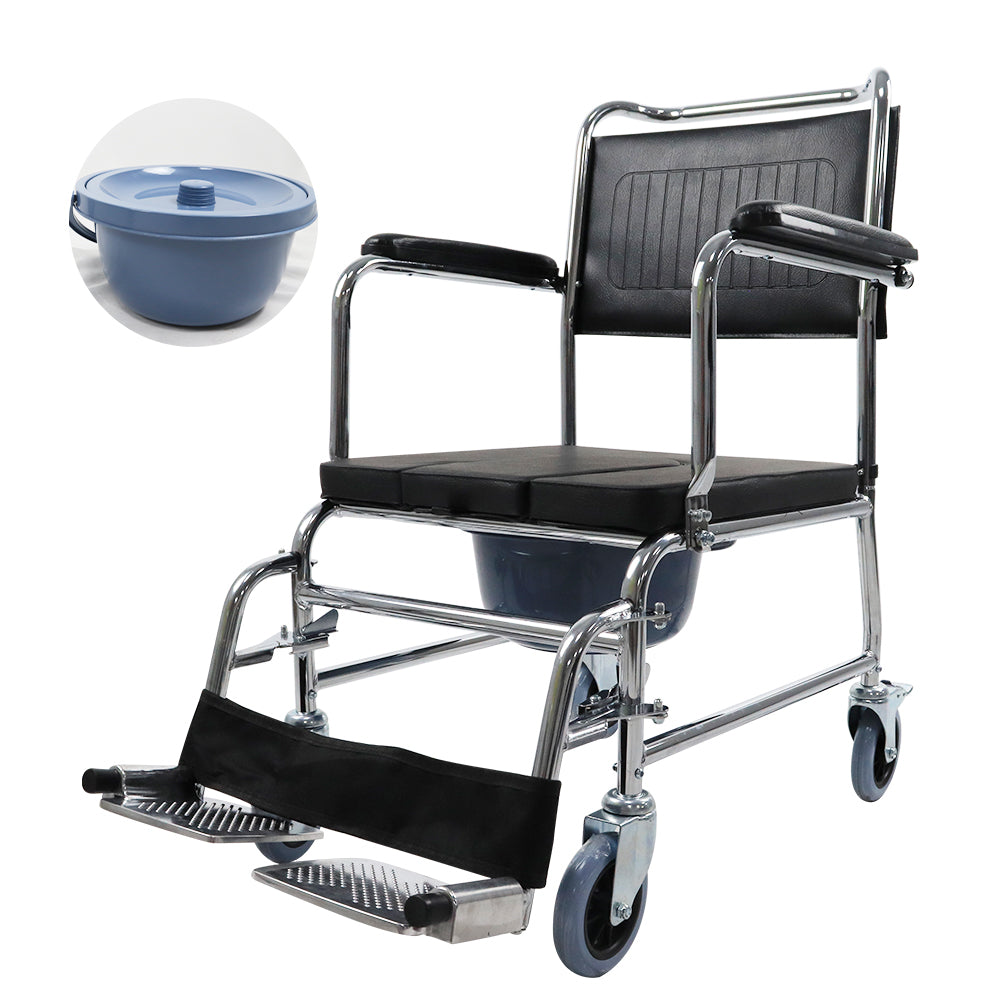 COOLBABY  SSZ1004  Bedside Toilet Chair 4-in-1 Shower Toilet Wheelchair Rolling Transport Chair The Armrest Can Be Lifted