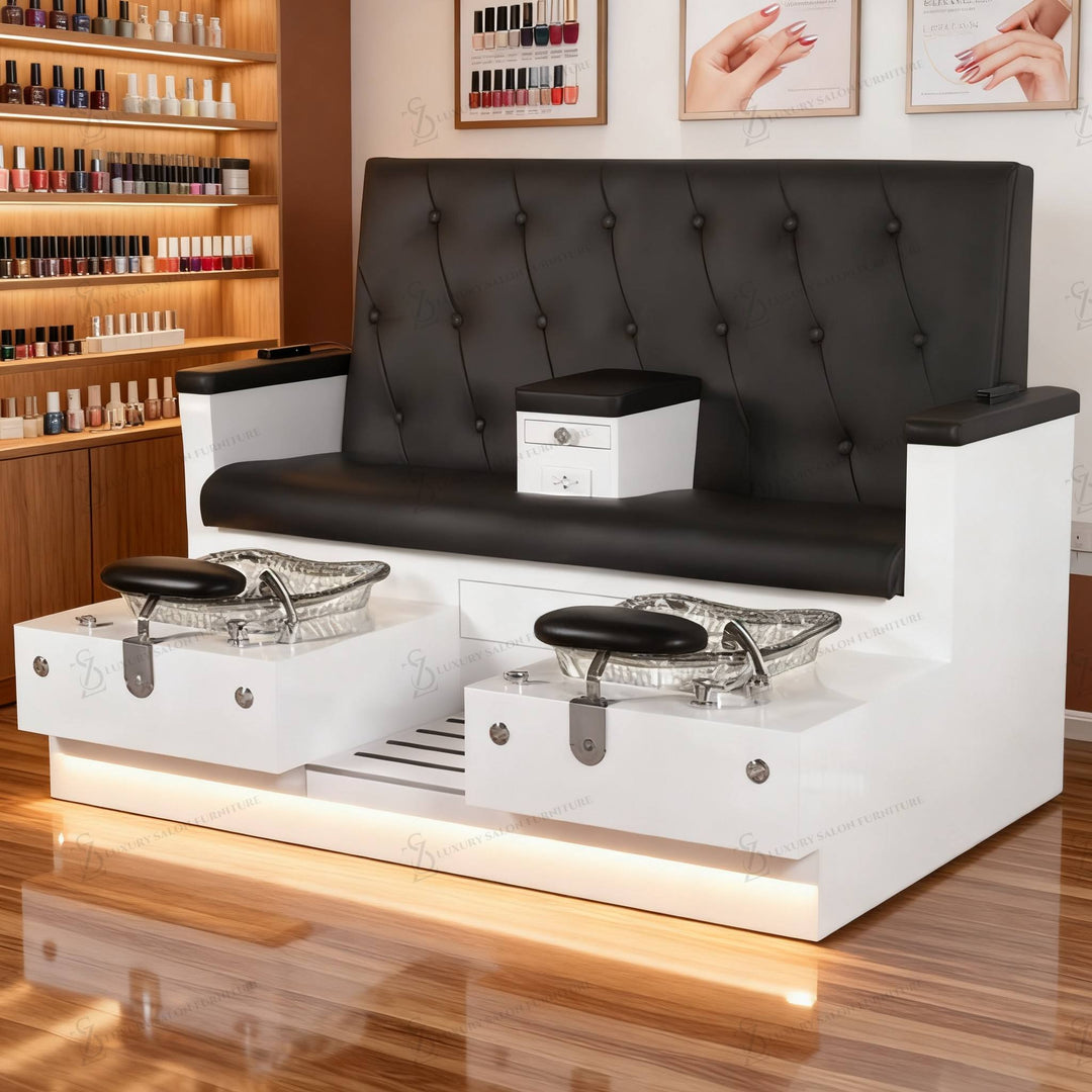 Double Pedicure Massage Chair Foot SPA Massage Chair for Pedicure and Manicure with Basin and Storage Drawer - coolbabymalls