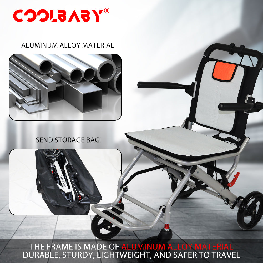 Super Lightweight (Only 19lbs）aluminum wheelchairs for the elderly wheelchairs disabled portable foldable double support frame small hand push scooter