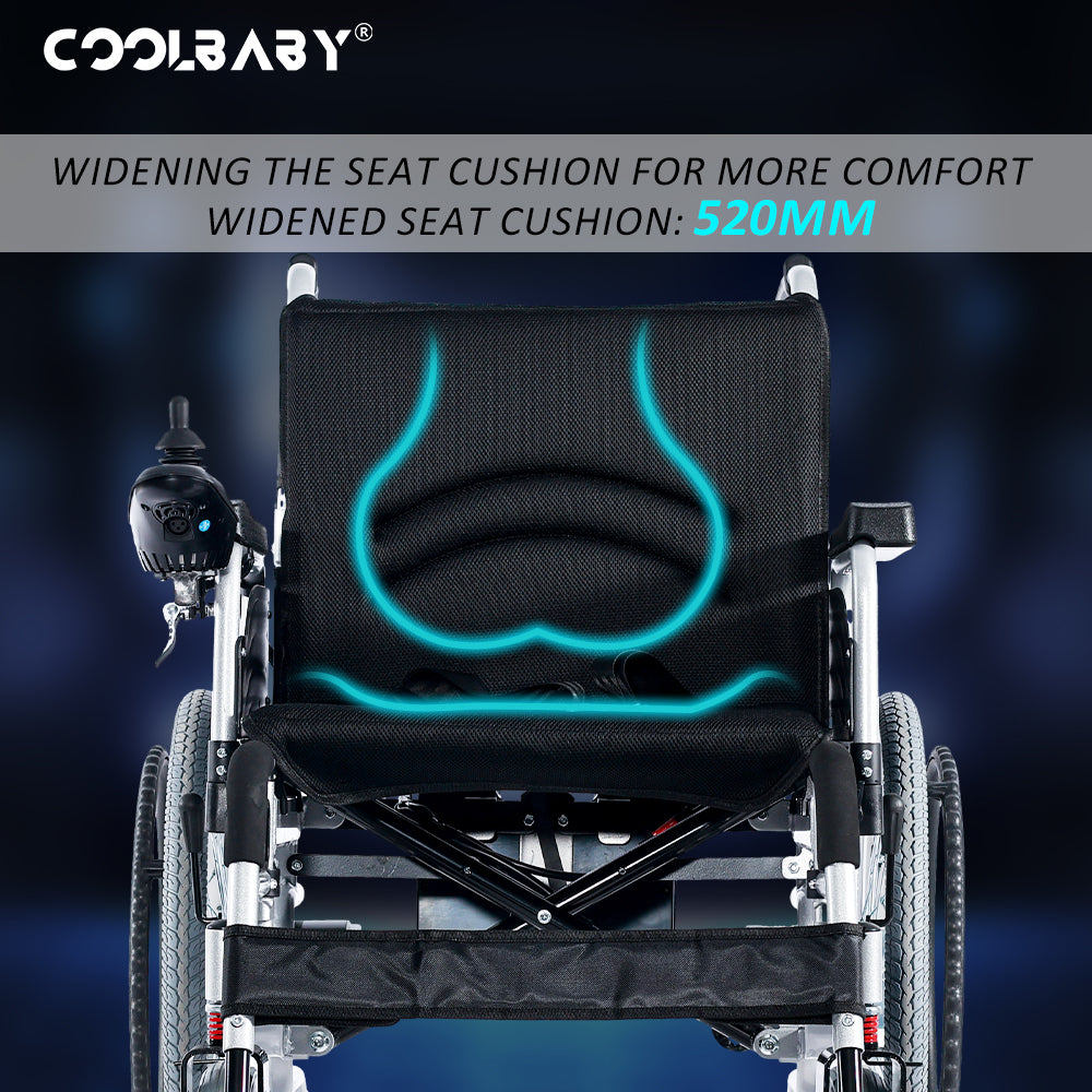 COOLBABY Electric Wheelchair Heavy Duty Foldable Electric Wheelchairs 52cm Widen Seat For Adults And Seniors - coolbabymalls