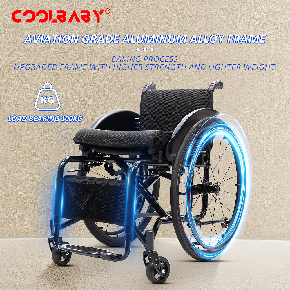 Foldable Aluminum Lightweight Wheelchair, Folding Sports Wheelchair, All-Terrain Ultra Lightweight Wheelchair,Wheelchairs for Adults,Anti-Tip Wheels(Seat Width 44cm)