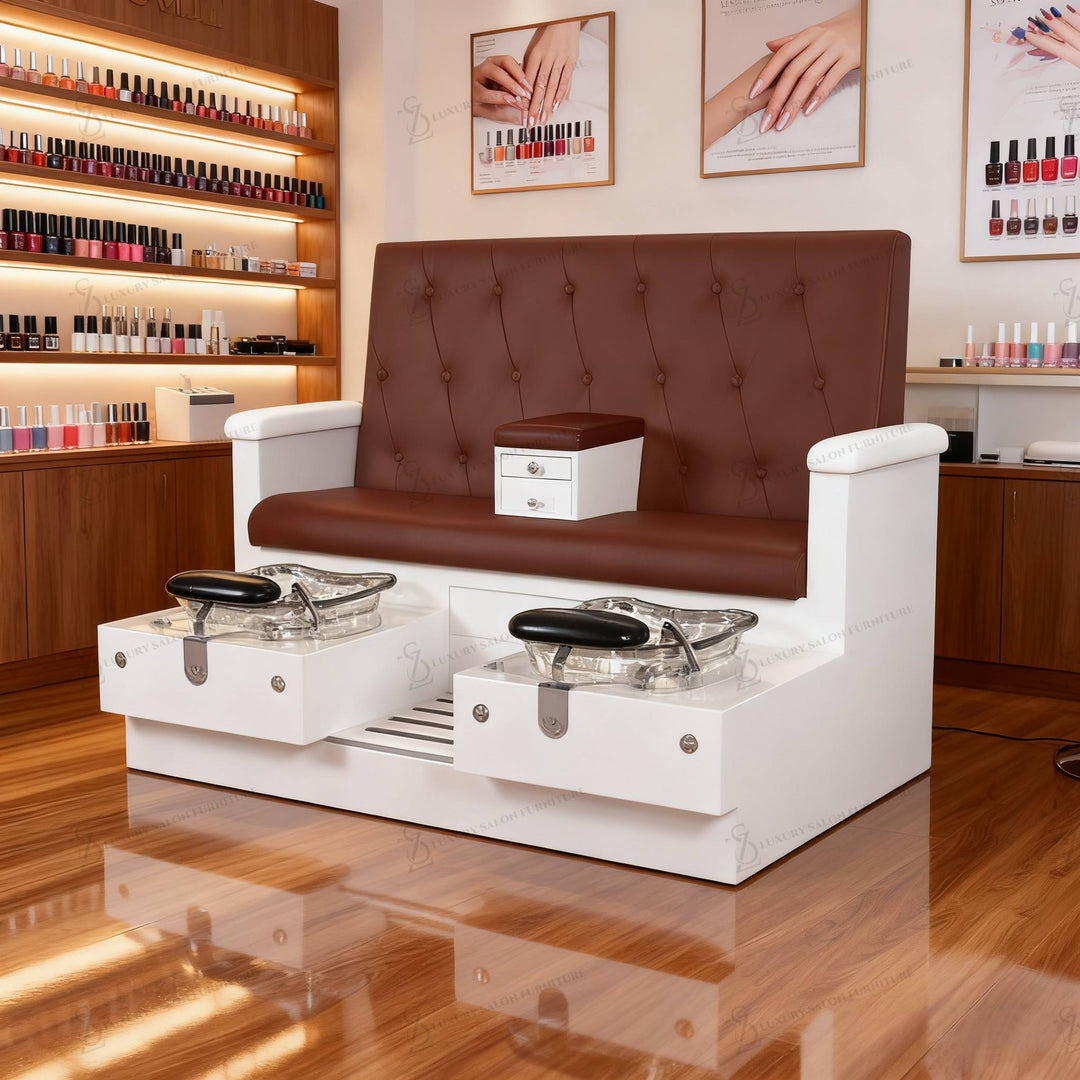 Double Pedicure Massage Chair Foot SPA Massage Chair for Pedicure and Manicure with Basin and Storage Drawer - coolbabymalls