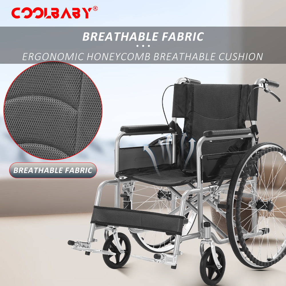 COOLBABY QBLY03 Portable Wheelchair Standard Manual wheelchairs Small Simple Folding Light Ultra Light Travel for The Elderly Trolley - coolbabymalls