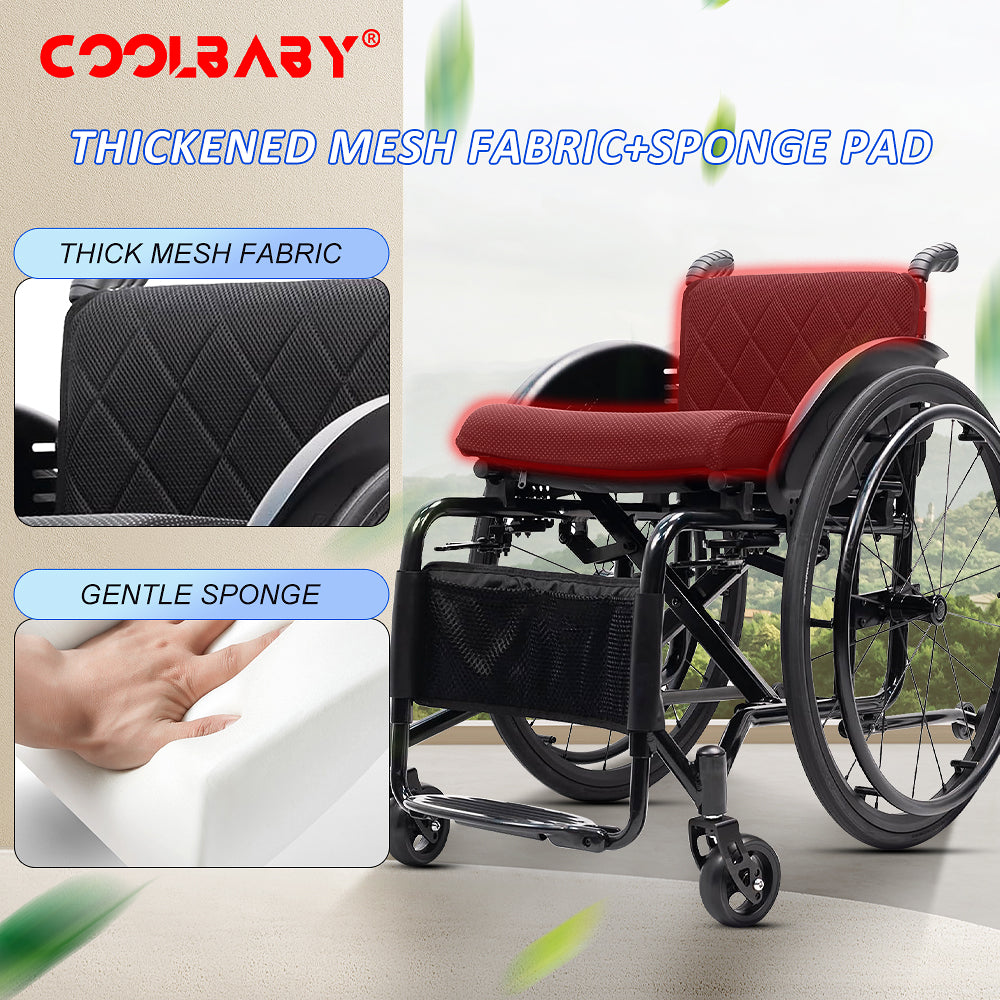 Foldable Aluminum Lightweight Wheelchair, Folding Sports Wheelchair, All-Terrain Ultra Lightweight Wheelchair,Wheelchairs for Adults,Anti-Tip Wheels(Seat Width 44cm)