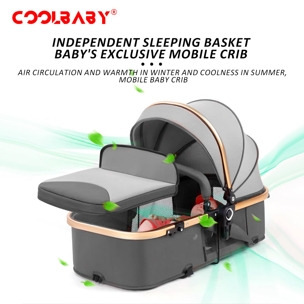 COOLBABY Baby Stroller with Canopy, Baby Bassinet Stroller, Infant Stroller with Reversible Seat with Rubber Wheel and Good Shock absorption (Gray) - COOLBABY