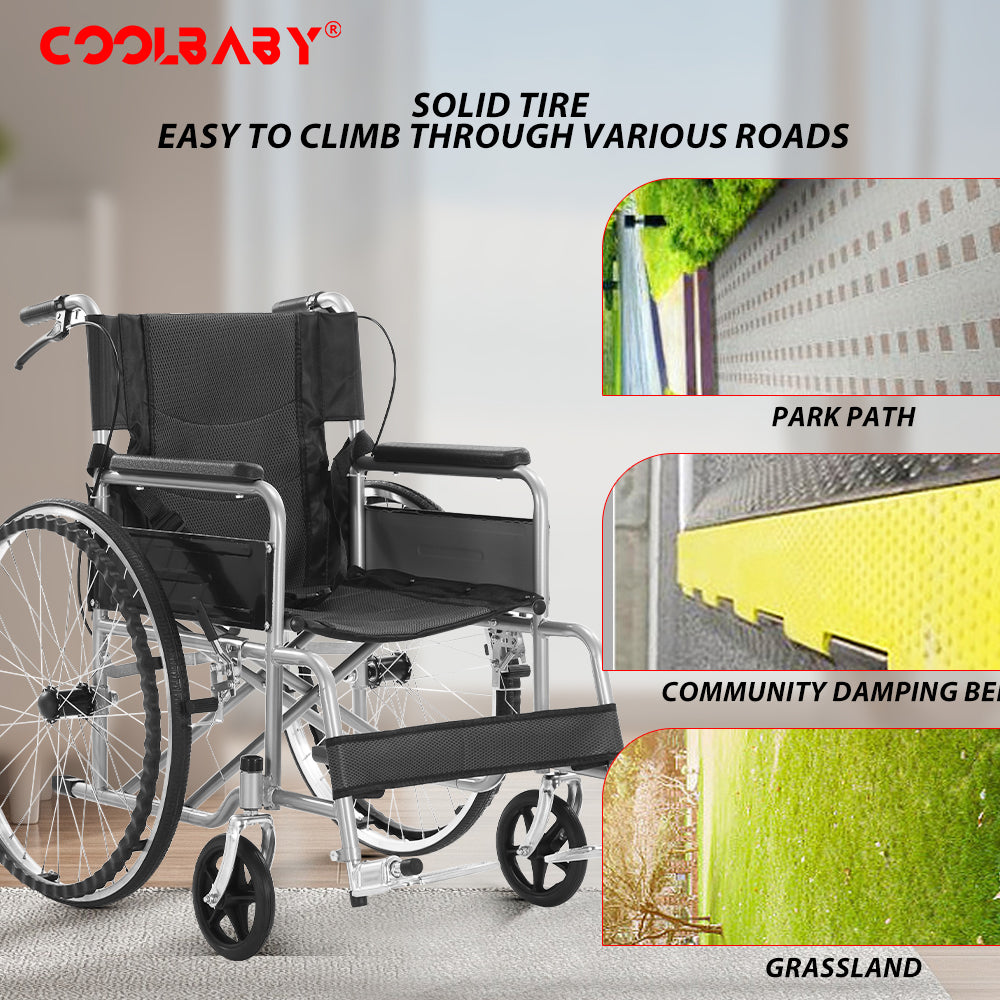 COOLBABY QBLY03 Portable Wheelchair Standard Manual wheelchairs Small Simple Folding Light Ultra Light Travel for The Elderly Trolley - coolbabymalls