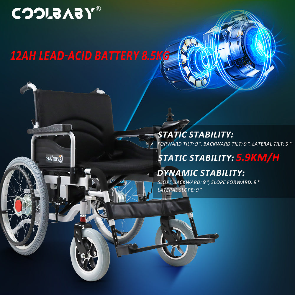 COOLBABY Electric Wheelchair Heavy Duty Foldable Electric Wheelchairs 52cm Widen Seat For Adults And Seniors - coolbabymalls