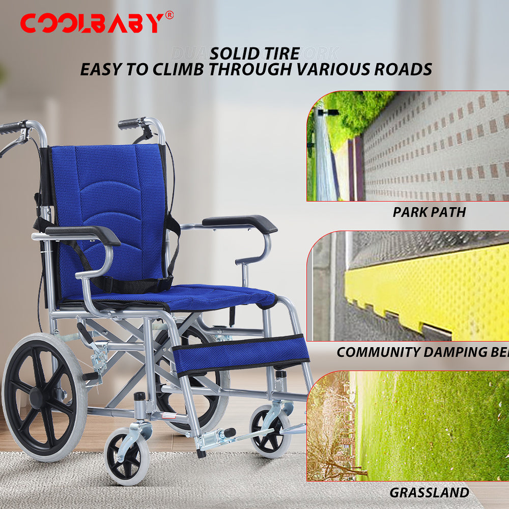 COOLBABY QBLY02: Foldable Lightweight Wheelchair for Elderly and Disabled with Handbrakes - Enhanced Mobility! - coolbabymalls