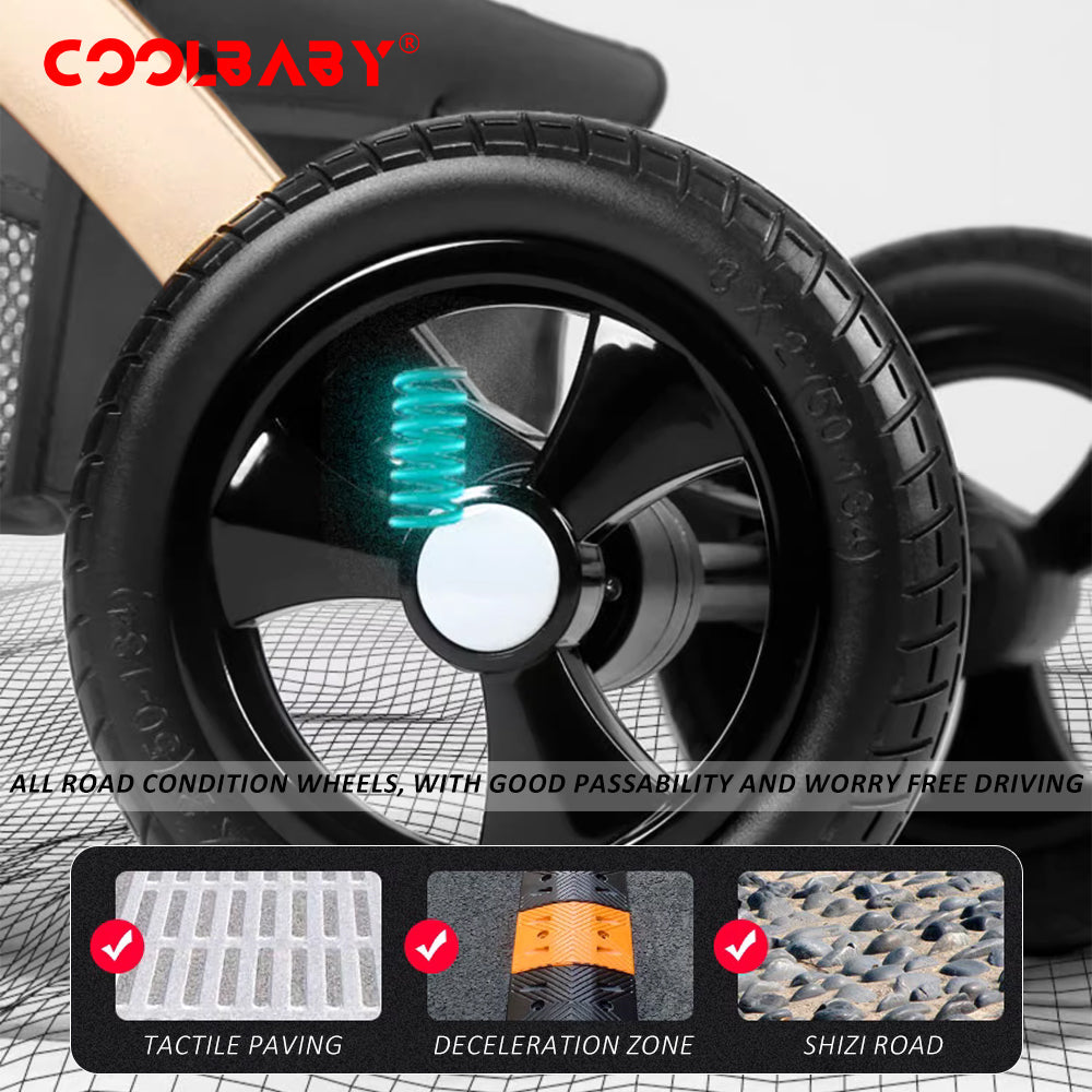 COOLBABY Baby Stroller with Canopy, Baby Bassinet Stroller, Infant Stroller with Reversible Seat with Rubber Wheel and Good Shock absorption (Gray) - COOLBABY