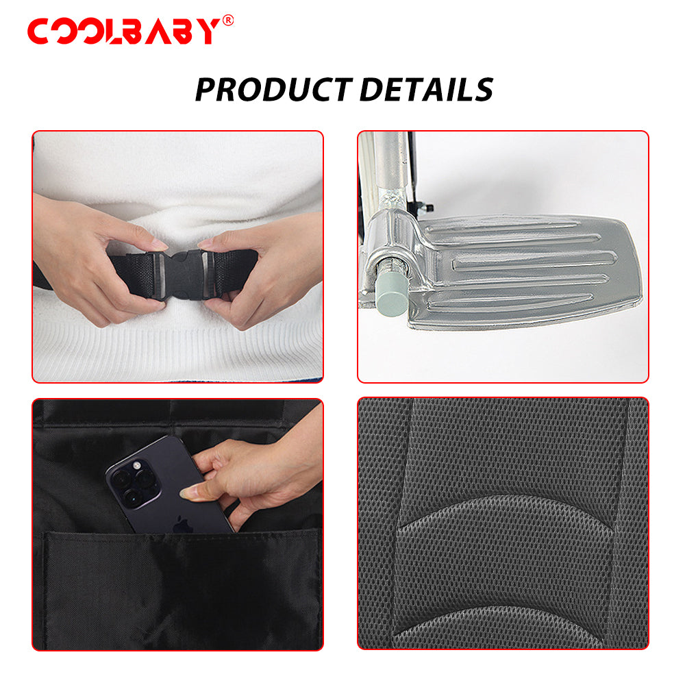 COOLBABY QBLY03 Portable Wheelchair Standard Manual wheelchairs Small Simple Folding Light Ultra Light Travel for The Elderly Trolley - coolbabymalls