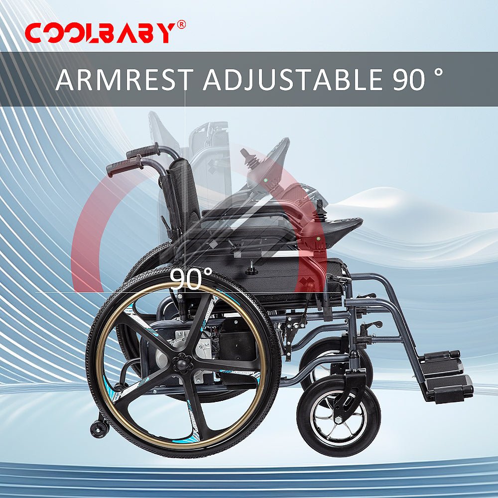 COOLBABY DDLY08 Adult Electric Wheelchair, Lightweight Foldable Disabled Wheelchair (79lb), Endurance Range: 20 KM, Load: 100 KG (220 Lb)