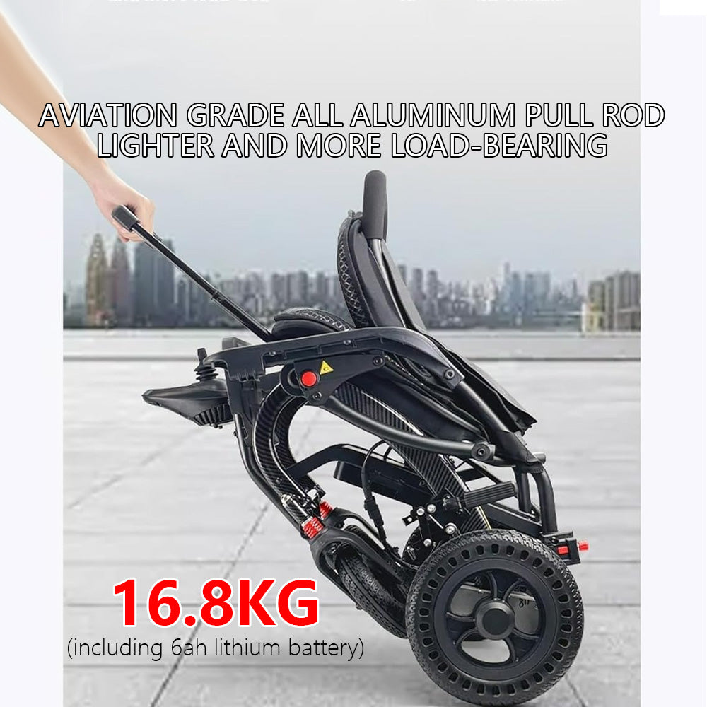Electric Folding Lightweight Wheelchair - with Removable 6Ah Lithium Battery and 360W Brushless Motor, Net Weight Only 17kg, 100kg Load Capacity and Up to 12km Range