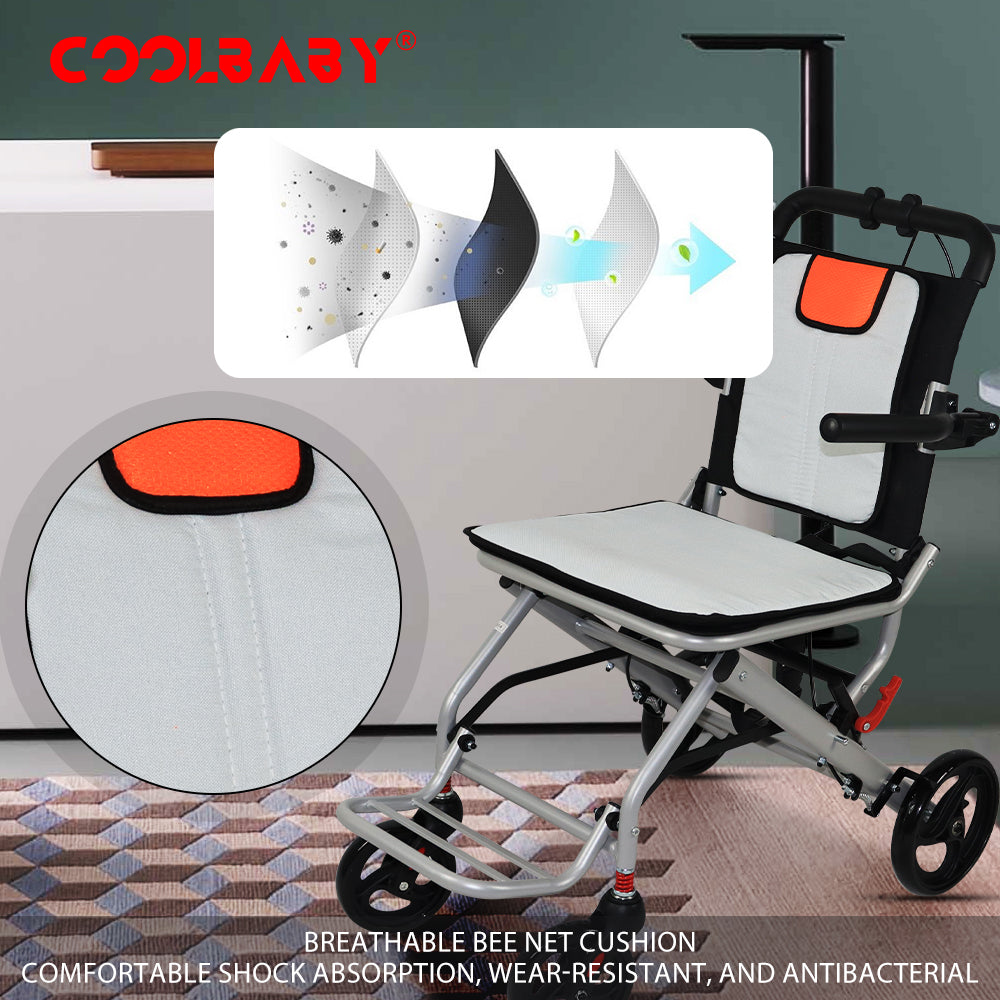 Super Lightweight (Only 19lbs）aluminum wheelchairs for the elderly wheelchairs disabled portable foldable double support frame small hand push scooter