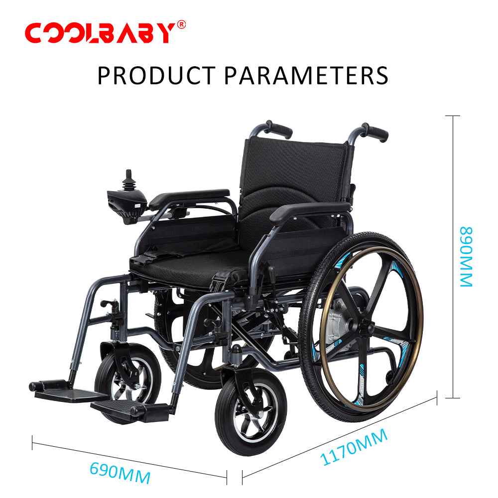 COOLBABY DDLY08 Adult Electric Wheelchair, Lightweight Foldable Disabled Wheelchair (79lb), Endurance Range: 20 KM, Load: 100 KG (220 Lb)