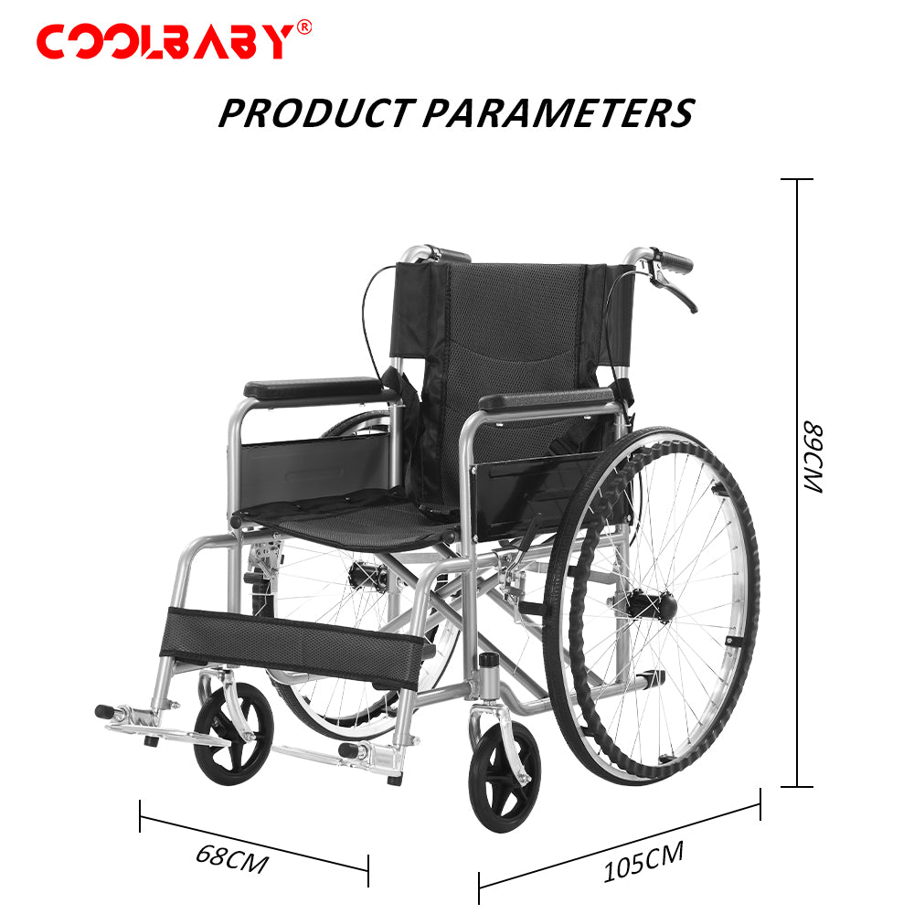 COOLBABY QBLY03 Portable Wheelchair Standard Manual wheelchairs Small Simple Folding Light Ultra Light Travel for The Elderly Trolley - coolbabymalls