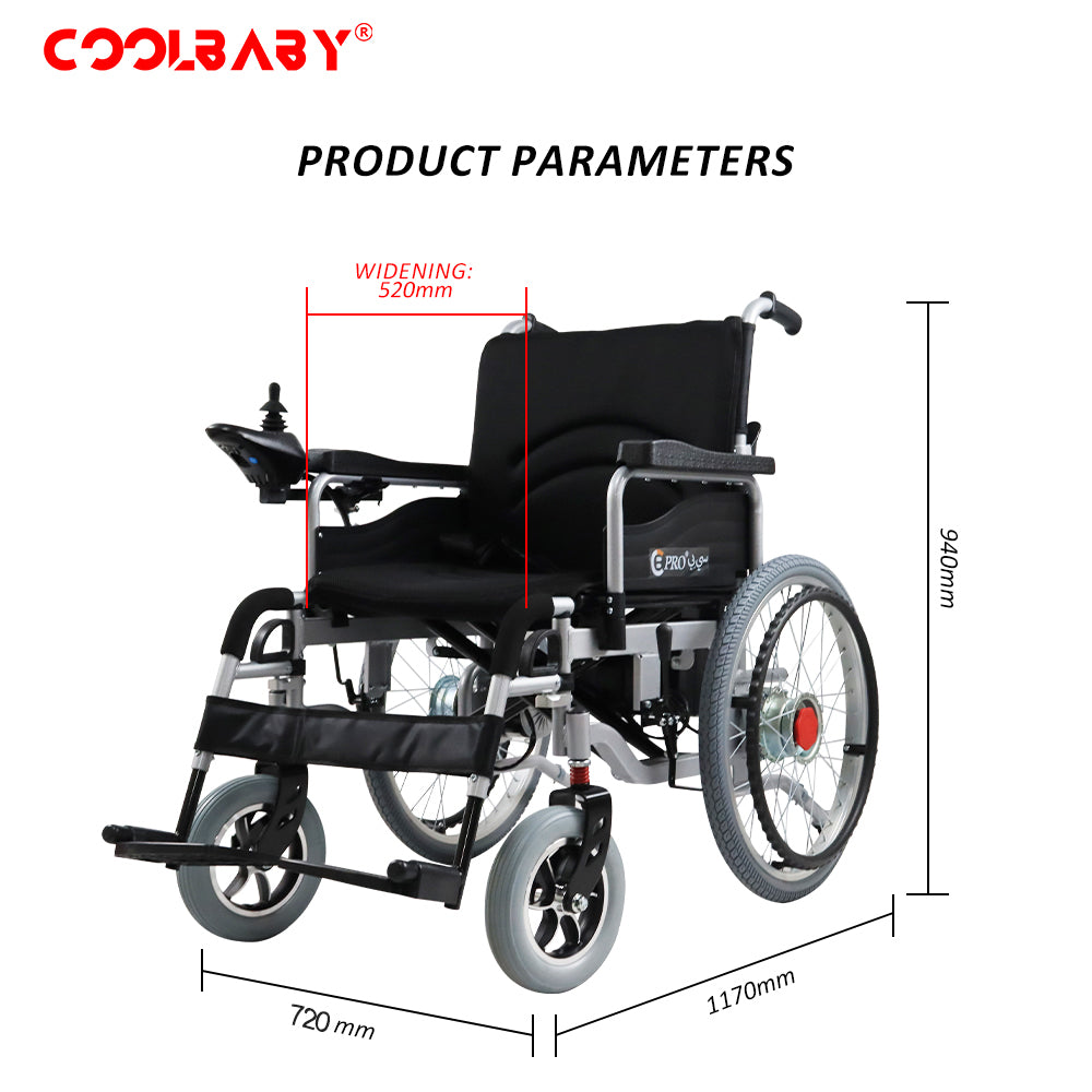 COOLBABY Electric Wheelchair Heavy Duty Foldable Electric Wheelchairs 52cm Widen Seat For Adults And Seniors - coolbabymalls