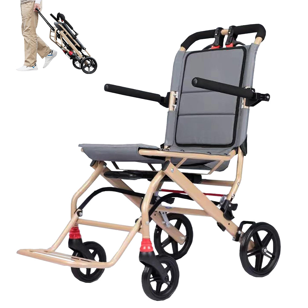 Ultralight Transport Wheelchair Folding Portable Boarding Travelling Wheelchair with Telescopic Handle Trolleys for Elderly Aircraft Travel - coolbabymalls