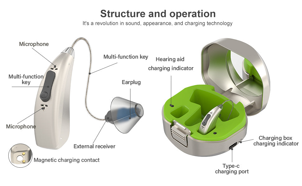 Rechargeable Hearing Aids for Seniors with Noise Cancelling, BTE Hearing Aids for People with Mild Moderate Severe Hearing Loss - coolbabymalls