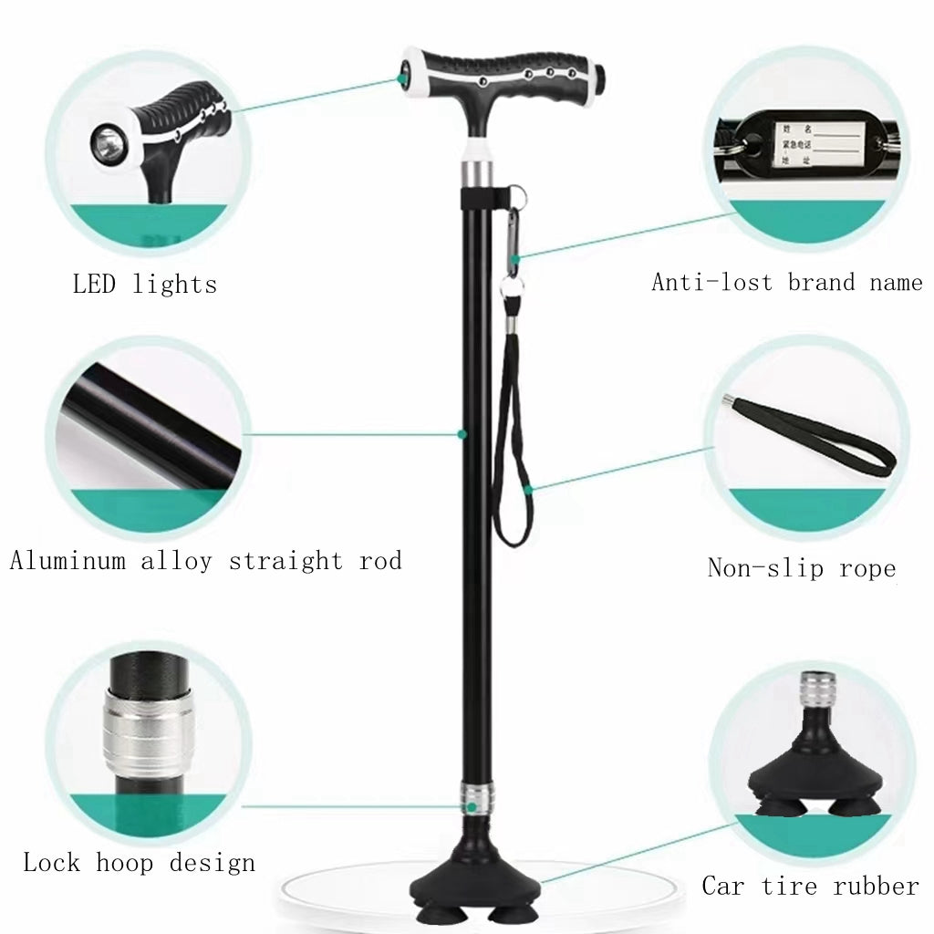 COOLBABY SSZ-GZLED Aluminum Alloy Multi-function Crutch Lamp Self-Supporting Crutches Non-slip Old Man Crutches With LED Light Magnet Massage Handle Crutches - coolbabymalls