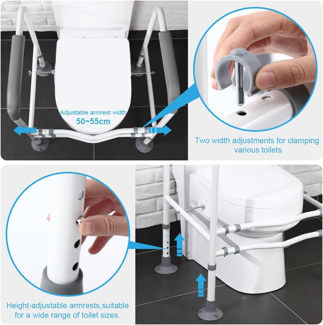 COOLBABY SSZ1002 Toilet Safety Bar For The Elderly Easy to Install Adjustable Width And Height Toilet Safety Frame Bathroom Auxiliary Bar With Handrails