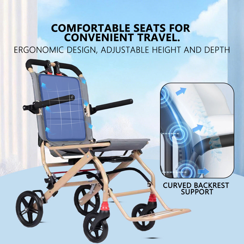 Ultralight Transport Wheelchair Folding Portable Boarding Travelling Wheelchair with Telescopic Handle Trolleys for Elderly Aircraft Travel - coolbabymalls