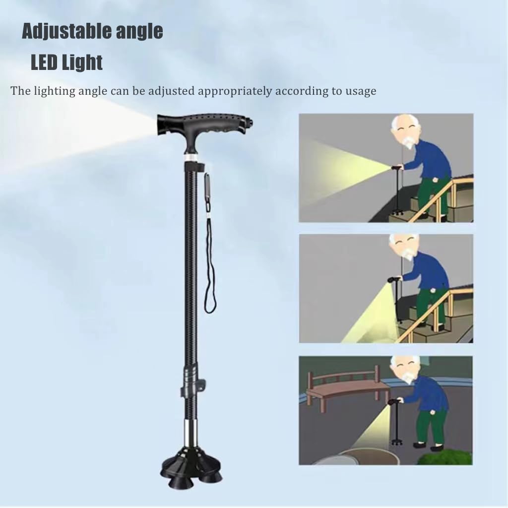 COOLBABY Elderly Cane Carbon Ultra-light Telescopic Cane Multi-function Cane Light Self-standing Cane With LED Light Magnet Massage Handle Cane.