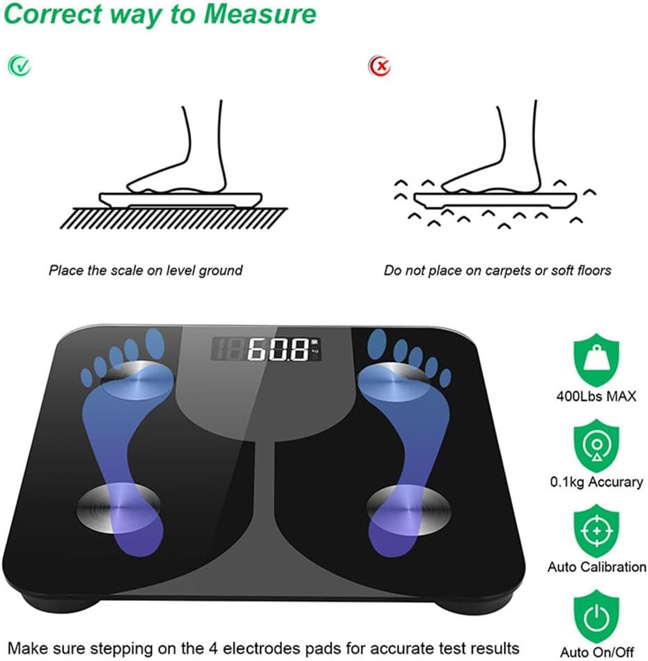 COOLBABY ZRW-TZC Scale for Body Weight, Digital Bathroom Scale, Smart Bluetooth Body Fat Scale Sync 24 Body Composition Analyzer with Smartphone App,Black - coolbabymalls