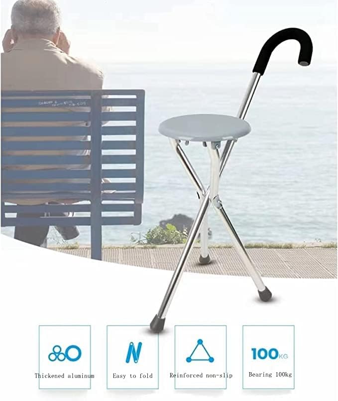 COOLBABY SSZ-GZD Aluminum alloy walking stick stool trekking stick travel crutches with stool cane crutches cane chair portable folding crutch chair - coolbabymalls