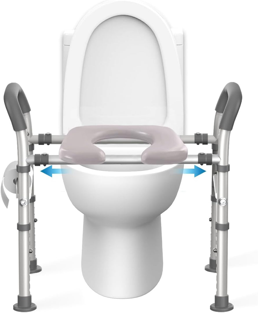 COOLBABY Raised Toilet Seat - [Adjustable Width] Heavy Duty 400lbs Medical Safety Handrails w/Padded Cushion - Toilet Seat Risers with Handles for Seniors, Handicapped