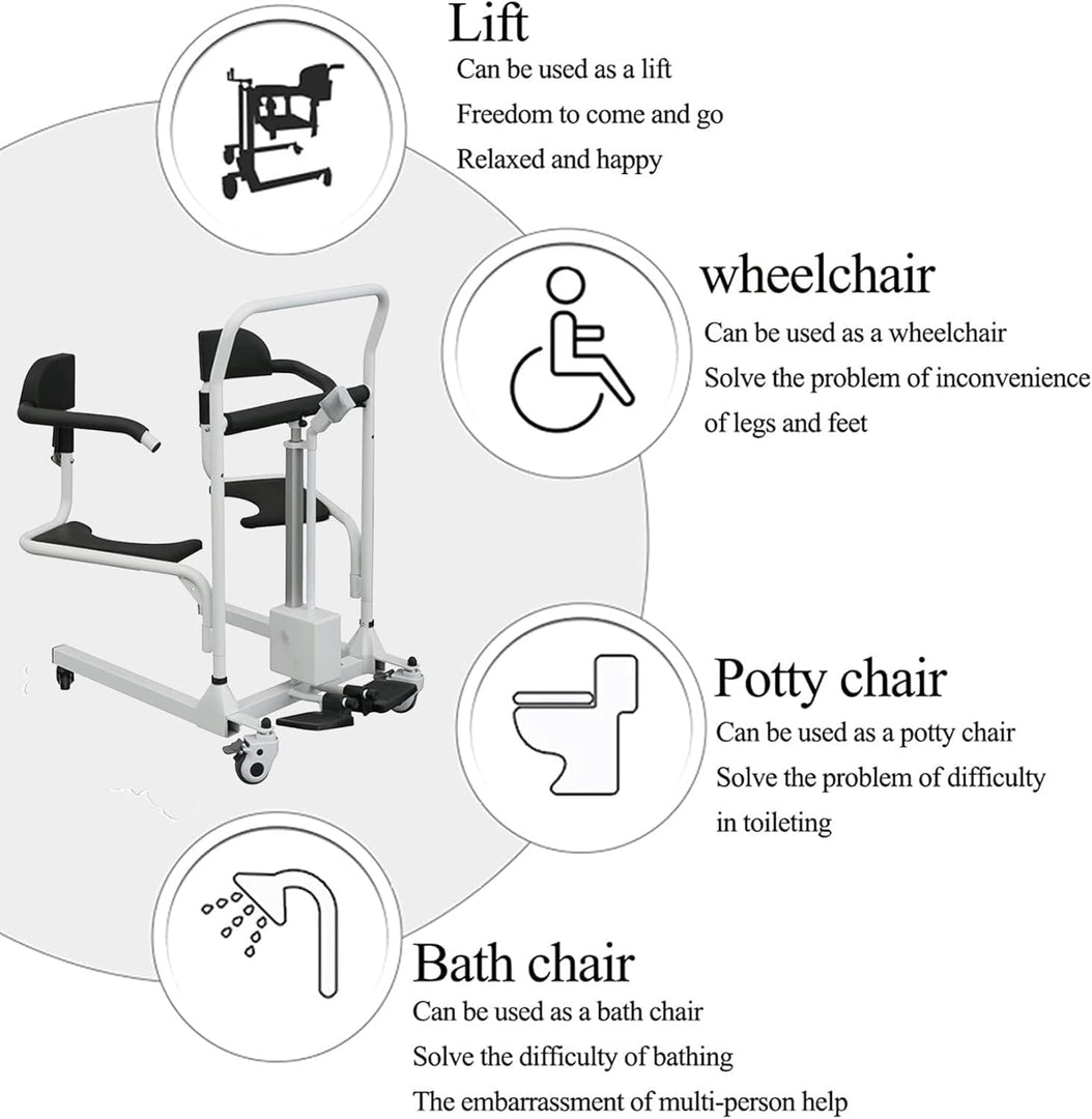 COOLBABY Electric Patient Lift Transfer Chair for Home, Multi-Function Lift Aid with 180° Split Seat, Shower and Commode Chair for Elderly Disabled, Portable Lift Wheelchair, 150KG Capacity