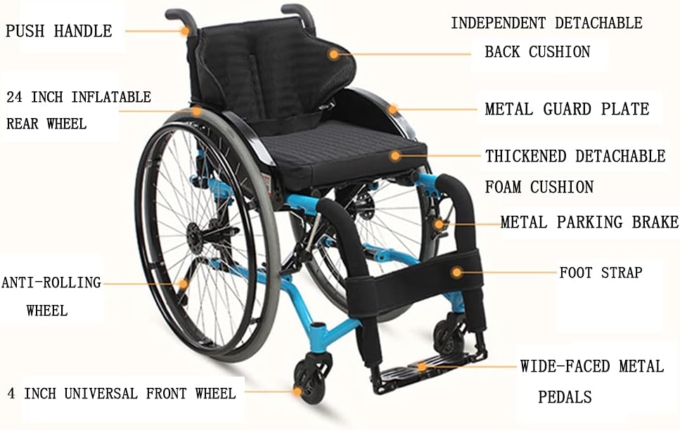 COOLBABY Self-propelled Sport Wheelchair, Aluminum Ultra Lightweight, Propelled Transit Travel Puncture Proof Wheels - coolbabymalls