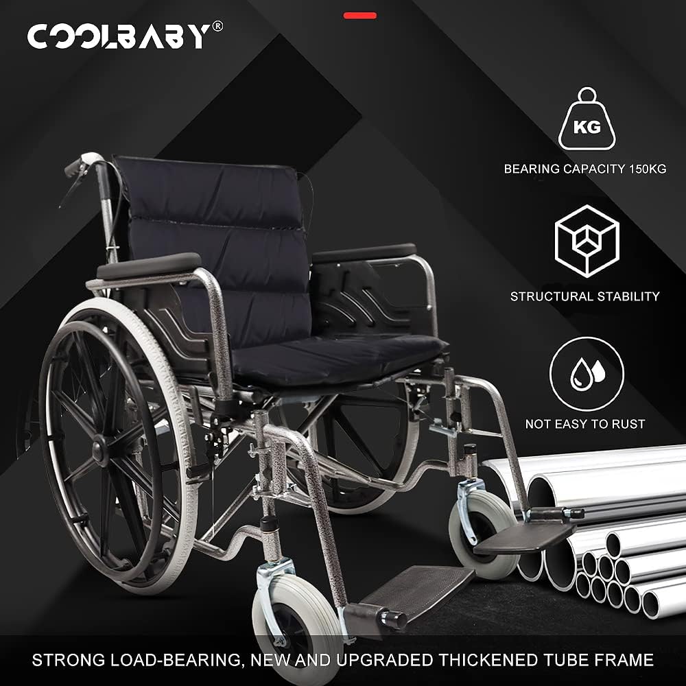 COOLBABY Obesity Wheelchair Enlarged/Widened/Thickened Steel Pipe Manual Wheelchair