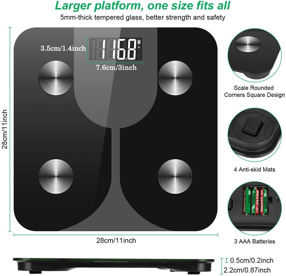 COOLBABY ZRW-TZC Scale for Body Weight, Digital Bathroom Scale, Smart Bluetooth Body Fat Scale Sync 24 Body Composition Analyzer with Smartphone App,Black - coolbabymalls