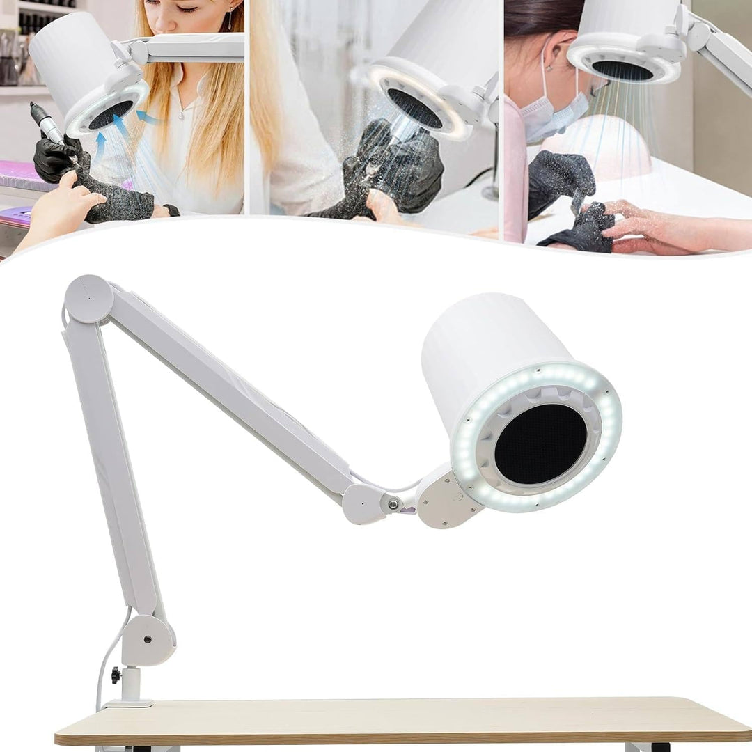 Nail Dust Collector Tabletop Nail Dust Cleaner Dimmable LED Light Manicure Dust Extractor Machine Clamp Mount - coolbabymalls