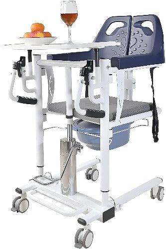 COOLBABY Hydraulic Patient Lift Transfer Chair for Elderly & Disabled, Adjustable Height, Soft & Toilet Seat, Front/Rear Caster Brakes, Shower & Bathroom Wheelchair, 150kg Load Capacity