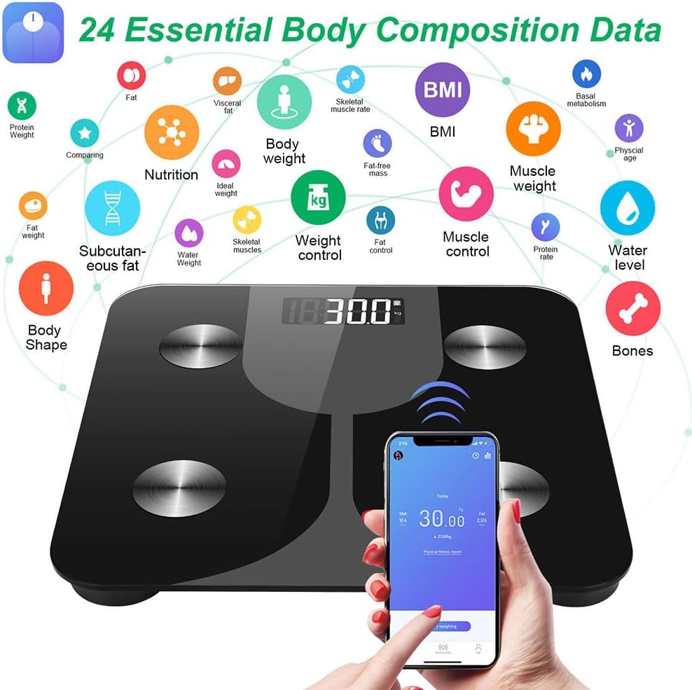 COOLBABY ZRW-TZC Scale for Body Weight, Digital Bathroom Scale, Smart Bluetooth Body Fat Scale Sync 24 Body Composition Analyzer with Smartphone App,Black - coolbabymalls